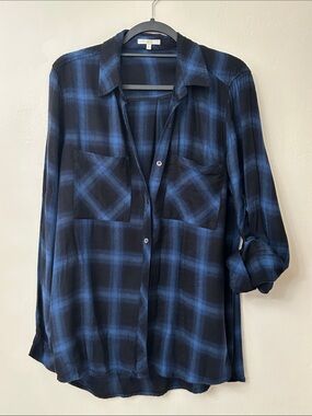 Laju Relaxed Blue Plaid flannel Button-Down Shirt